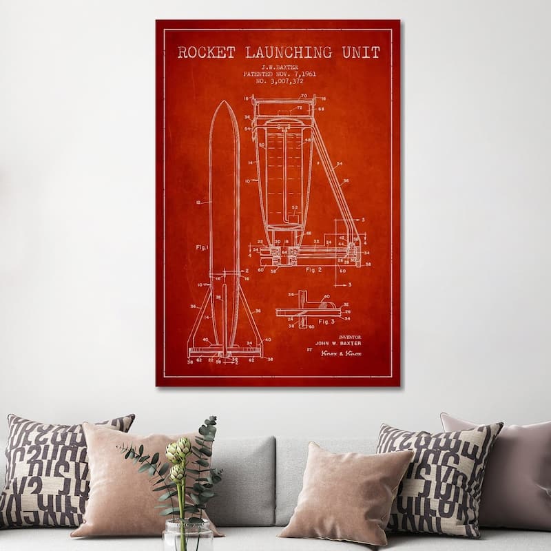 iCanvas "Rocket Unit Red Patent Blueprint" by Aged Pixel Canvas Print