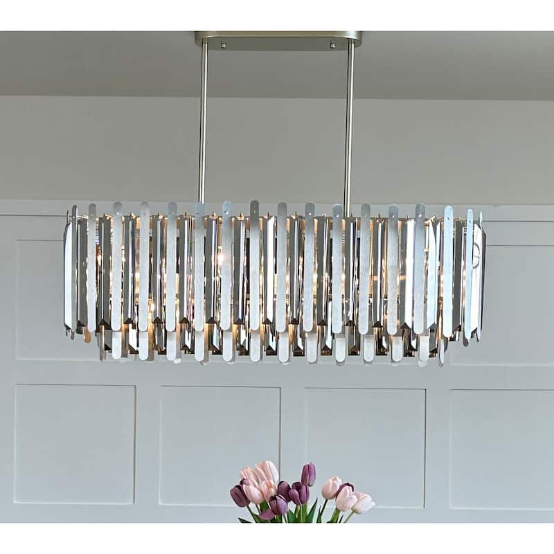 7-Light Luxury Soft Gold Stainless Steel Tiered Chandelier with Smoked Crystal Accents - W 39" - W 39" - Soft Gold