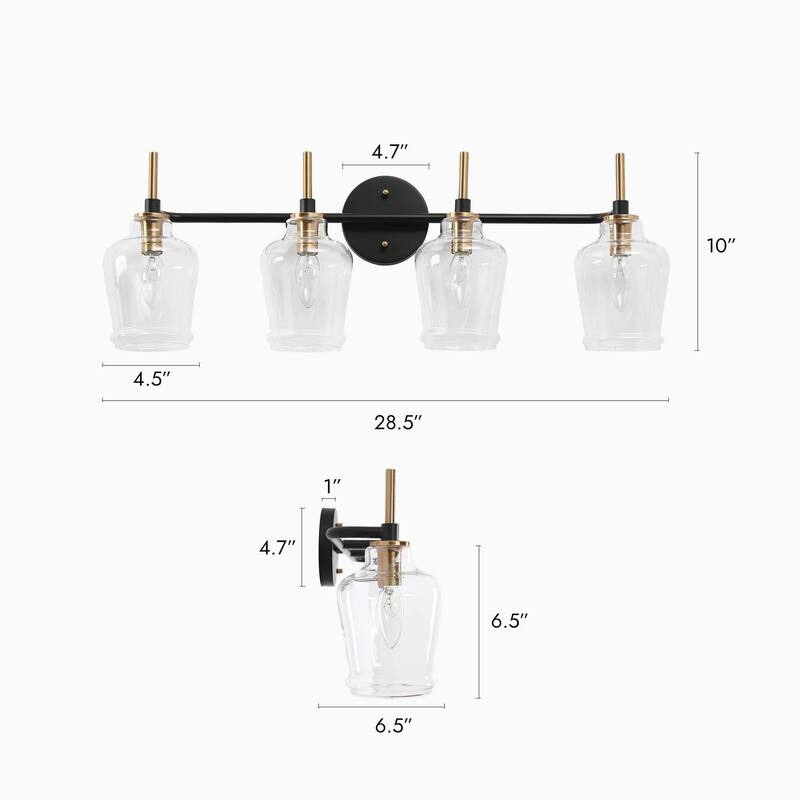 Modern 2/3/4-Light Black Gold Bathroom Vanity Lights Linear Glass Wall Sconces