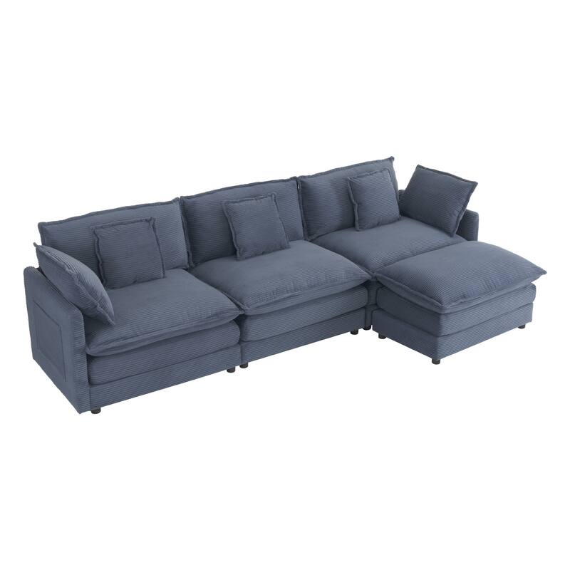 Roomfitters Spacious Modular Corduroy L-Shape Sectional Sofa with Side Storage Pockets for Living Room Convenience