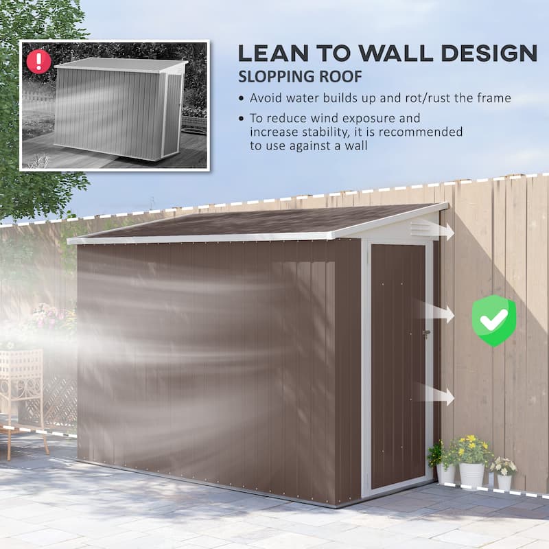 Outsunny 4' x 8' Metal Outdoor Storage Shed, Lean to Storage Shed, Garden Tool Storage House with Lockable Door and 2 Air Vents