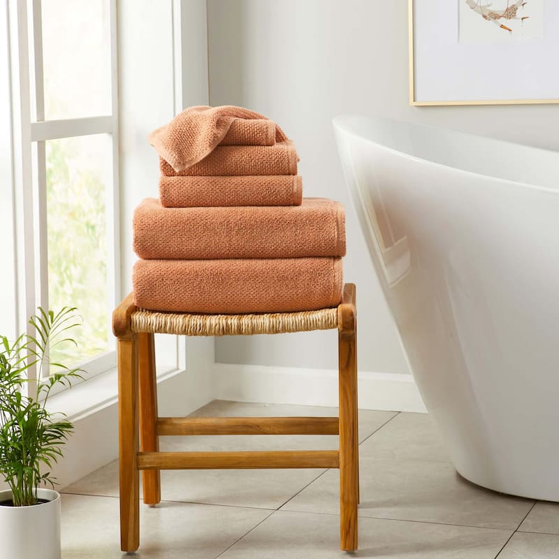 100% Cotton Acacia Collection Ultra Absorbant Popcorn Bath Towels - 6 Piece Set - Clay