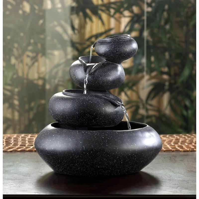 Four-Tier Round Bowl Tabletop Fountain - 9.5" - Black