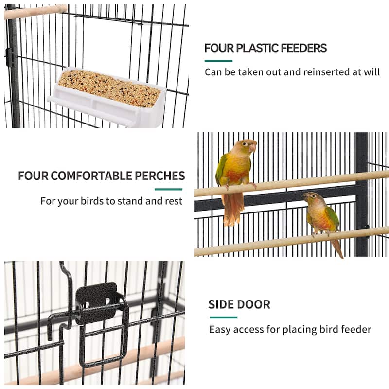 52 inches Bird Cage, Parakeet Cage for Parrot, Cockatiel, Flight cage for Birds with Rolling Stand (2 Extra Birdcage Covers) - Black