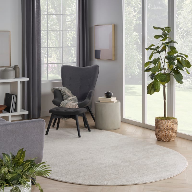 Nourison Modern Solid Indoor/Outdoor Area Rug - 6' x 9' Oval - Ivory/Beige