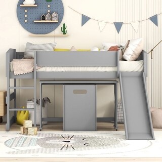 Grey Twin Loft Bed with Rolling Portable Desk and Chair - Bed Bath ...