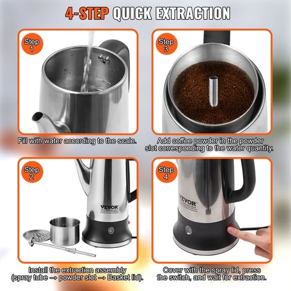 Kffkff 12-Cup Electric Percolator Coffee Pot Stainless Steel Coffee Maker Silver