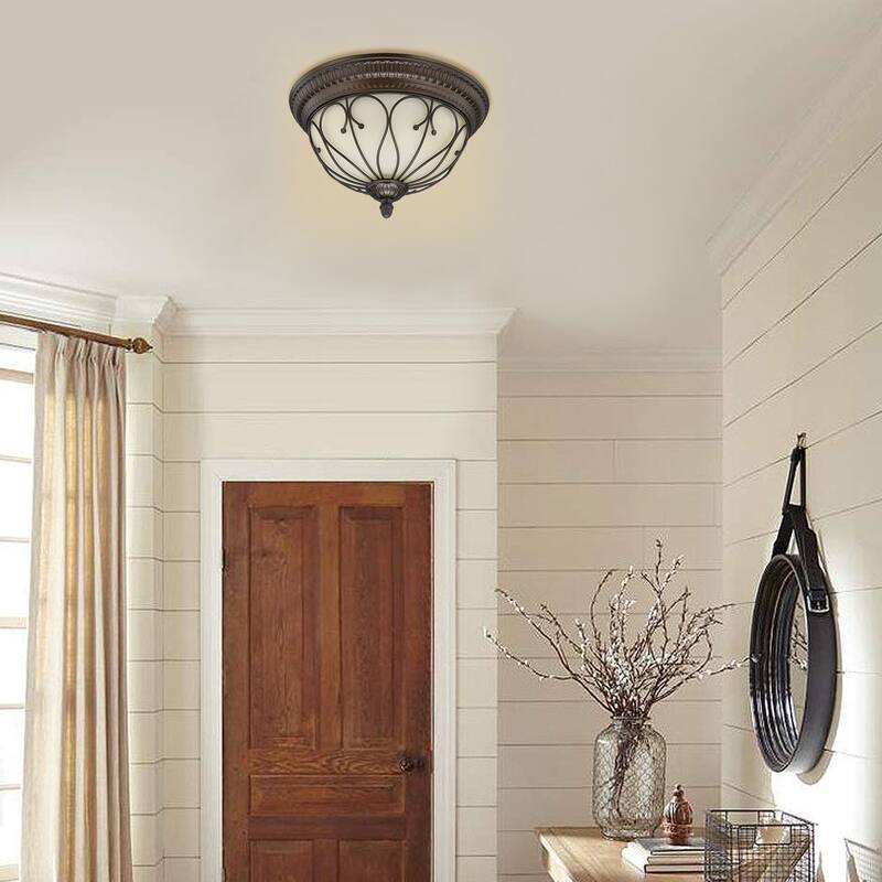 2 Light Flush Mount Oil-Rubbed Bronze Light - 15.29" x 9.33"