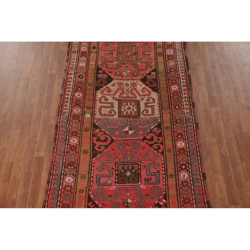 Vegetable Dye Kazak Oriental Antique Runner Rug Handmade Wool Carpet - 4'3" x 10'10"