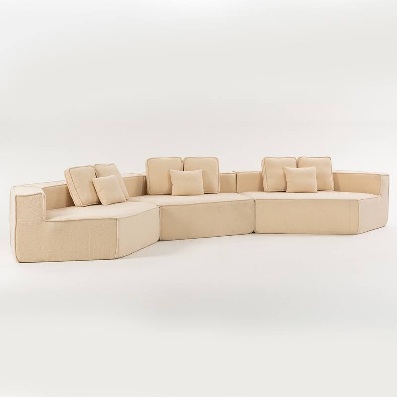 181"Extra Large Multi-Seat Modular Sofa with Teddy Sherpa Fabric,Includes 9 Soft Pillows
