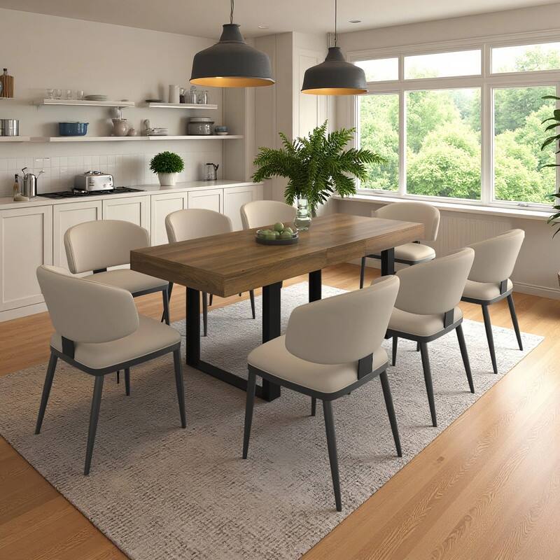 Large Expandable Dining Table, Wooden Kitchen Expanding Table for 6 8 10, Rectangular Conference Table