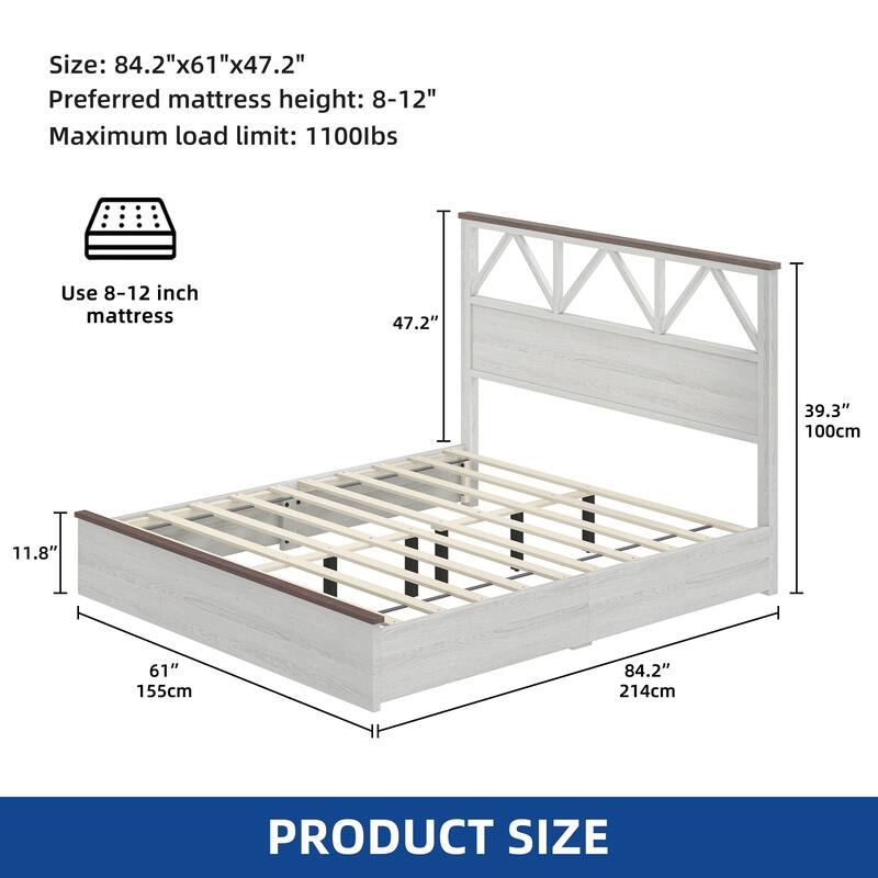 Farmhouse Bed with Headboard Platform, Ideal for Bedroom/Apartment