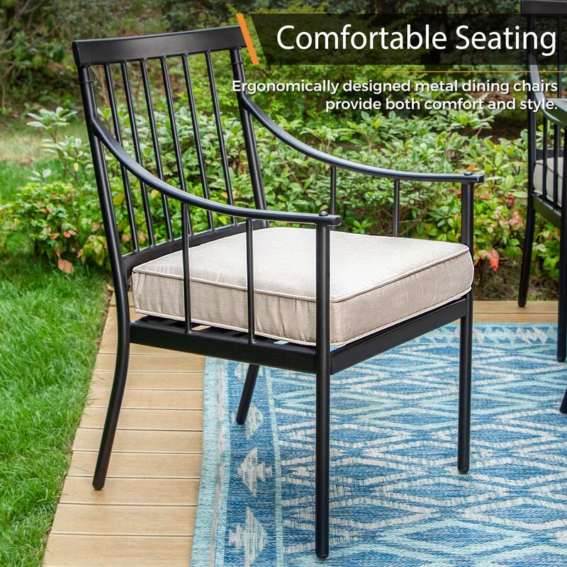 MAISON ARTS 7-Piece Patio Dining Set Steel Rectangle Table & 6 Dining Arm Chairs