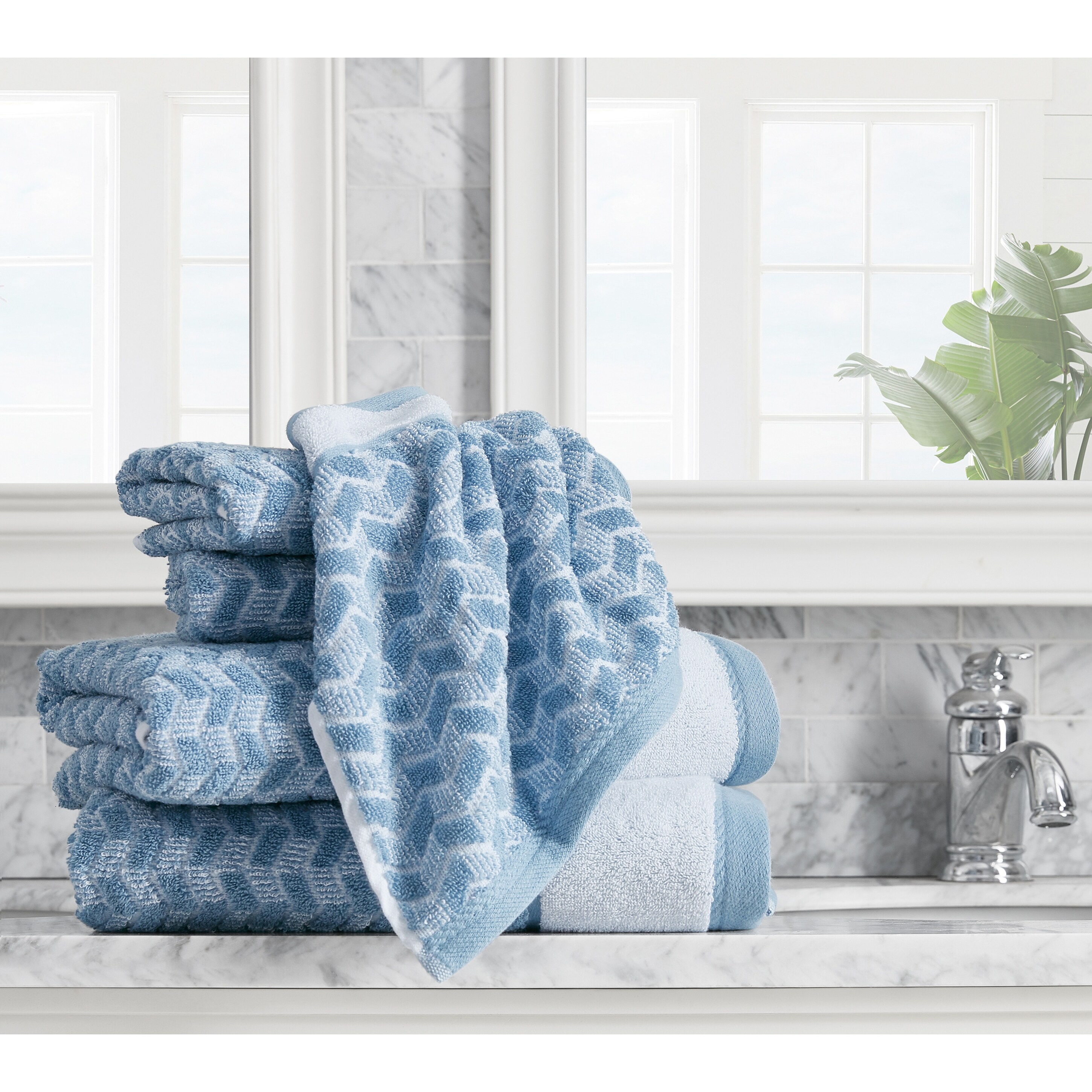Somerset Home Chevron 100% Cotton 6-Piece Towel Set - White
