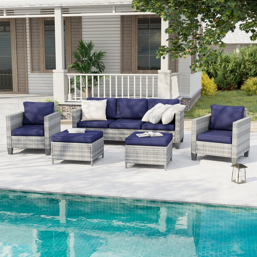BONOSUKI 5-Piece Patio Sofa Sets Grey Rattan Outdoor Furniture Set