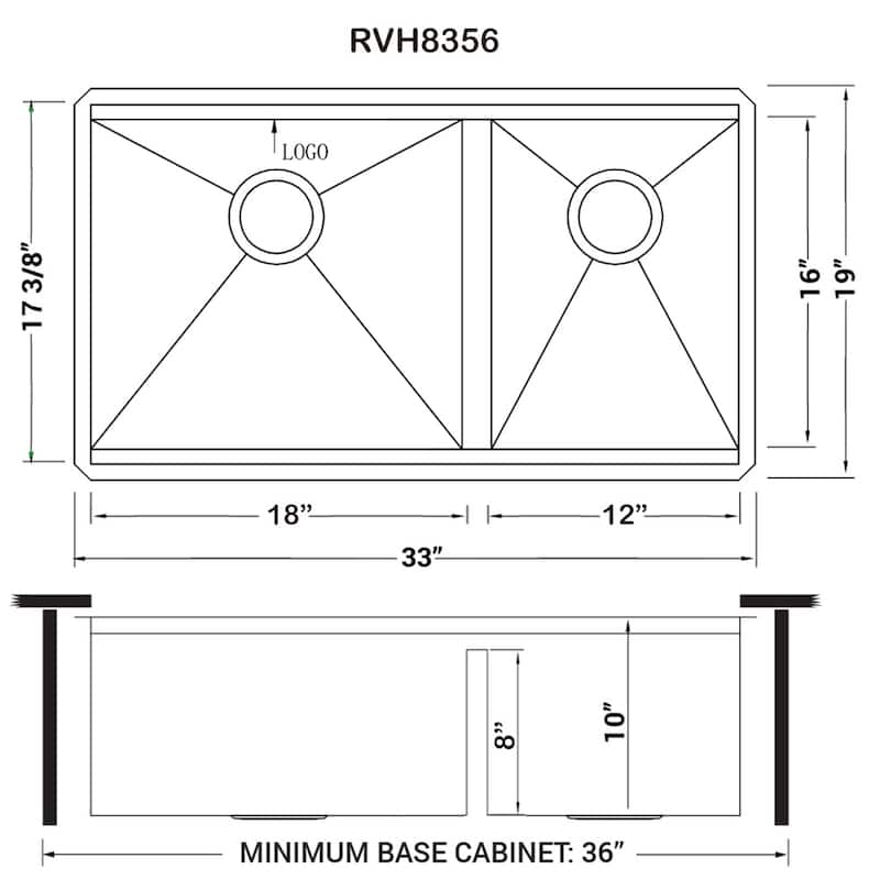 Ruvati 33-inch Workstation Ledge 60/40 Double Bowl Undermount 16 Gauge Stainless Steel Kitchen Sink - RVH8356 - 8' x 11'