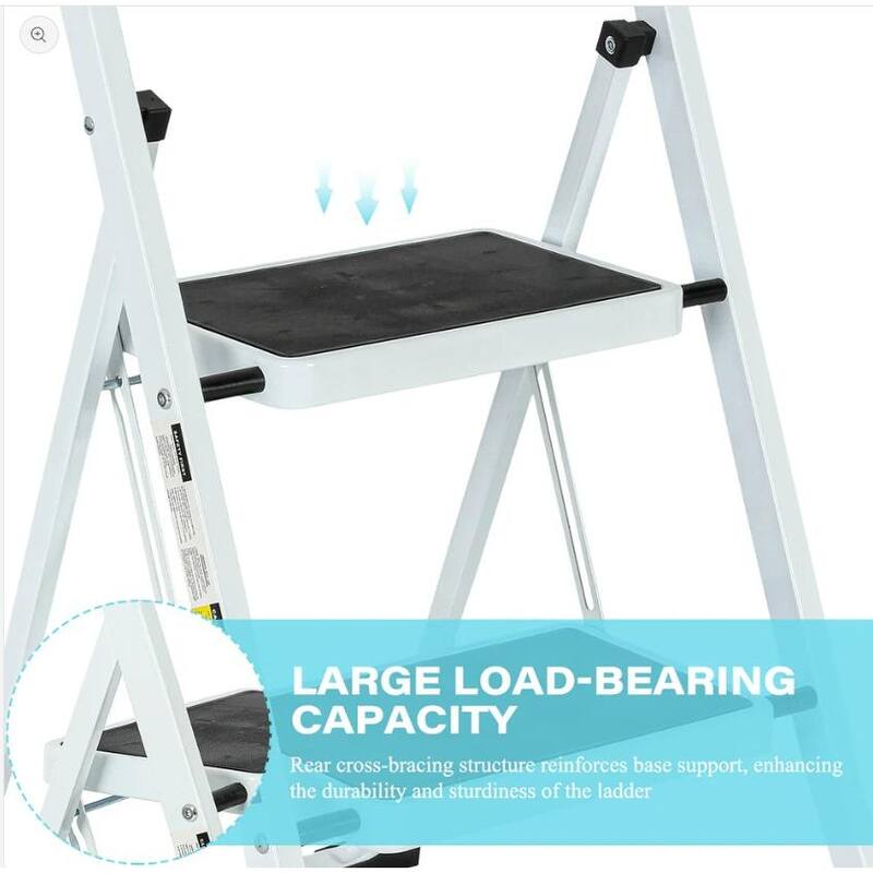 330 lb Capacity 2-Step White Iron Folding Step Stool Ladder