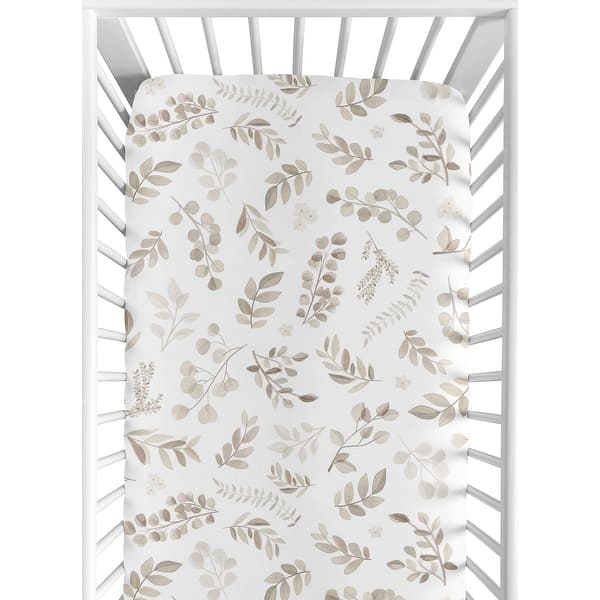 slide 2 of 6, Floral Leaf Boy Girl Fitted Crib Sheet - Ivory Cream Beige Taupe White Gender Neutral Boho Watercolor Botanical Flower Woodland