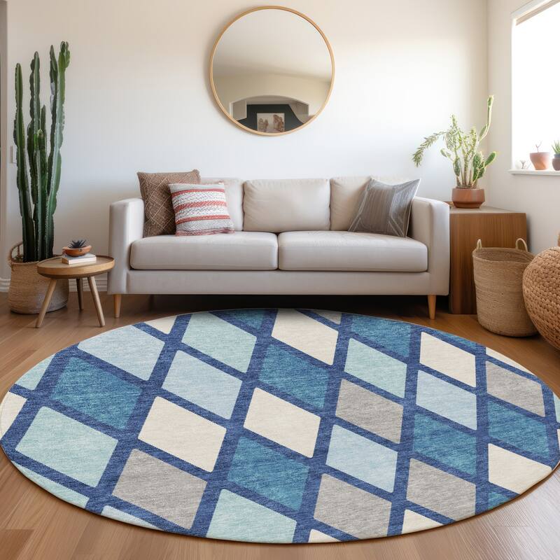 Premium Washable Super Soft Mosaic Diamonds Mayfield Rug - Navy - 8' x 8'