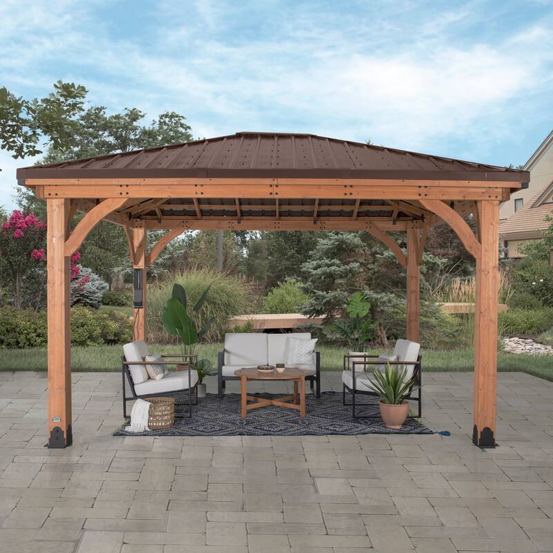 Backyard Discovery Barrington 14x10' Cedar Wood Gazebo with Steel Roof