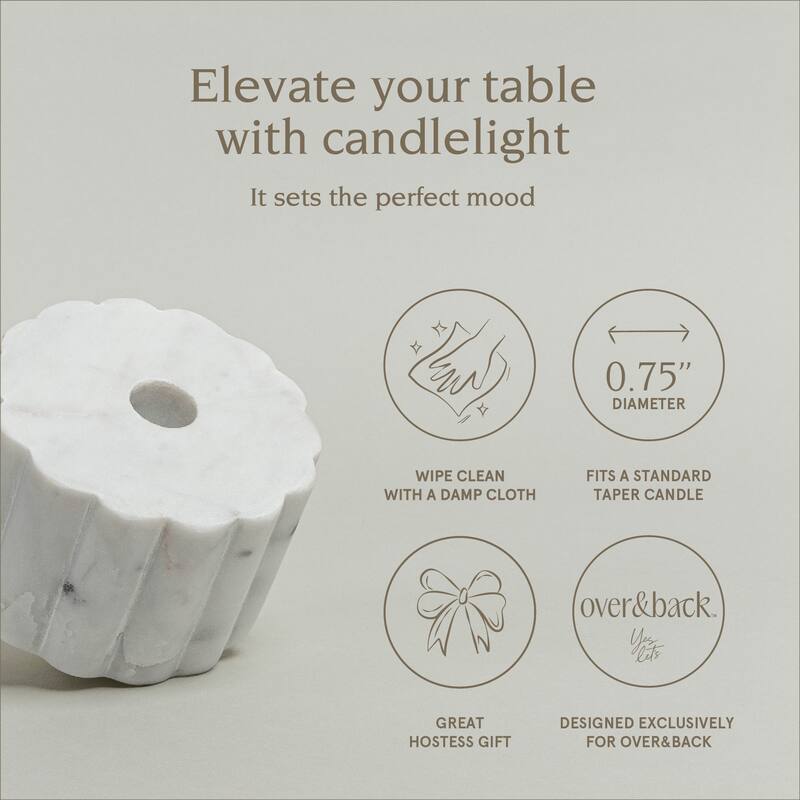 over&back 100% Marble Ribbed Candle Holders - Set of 2