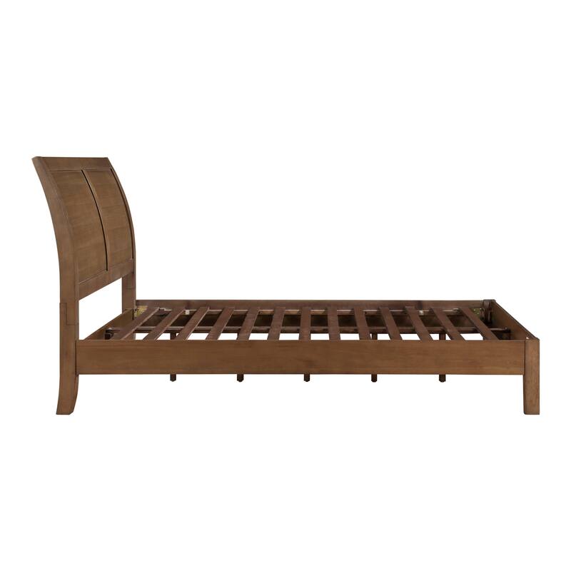 Queen Size Wood Platform Bed with Sleigh Headboard and Transitional Style