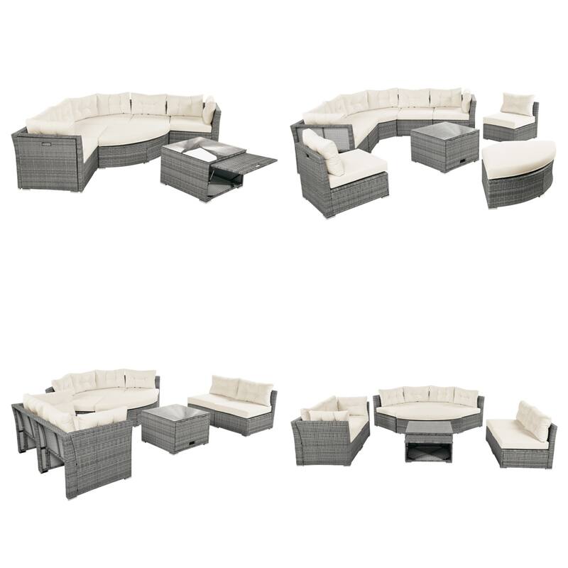Patio Rattan Furniture Set with Cushions and Center Table