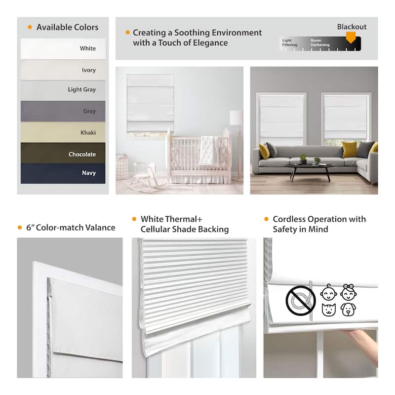 72-inch Ivory Insulating Cordless Roman Shade