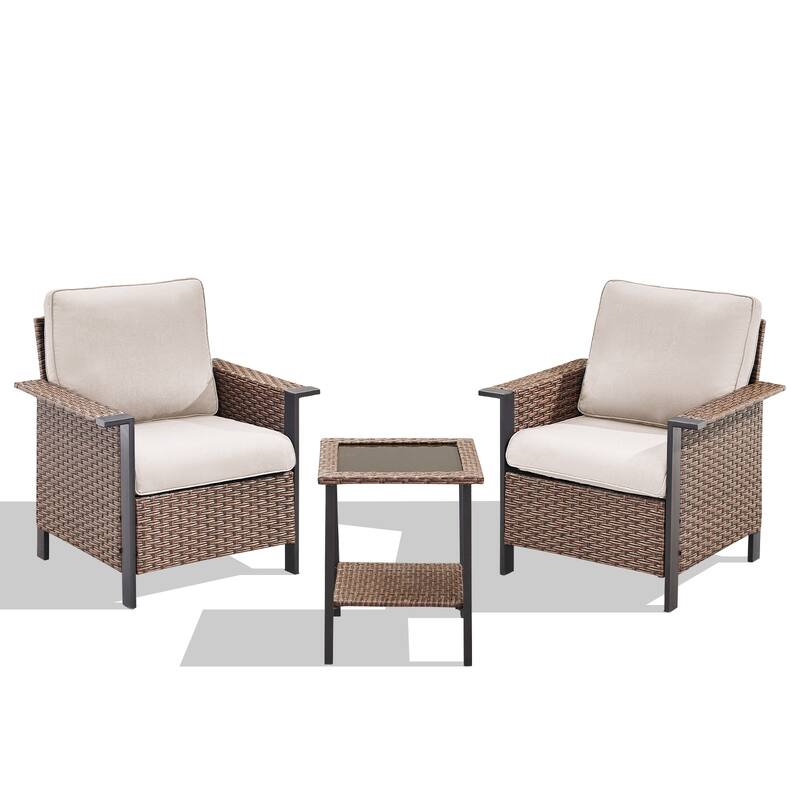 Pocassy Outdoor Wicker 3-Piece Patio Chair with Side Table