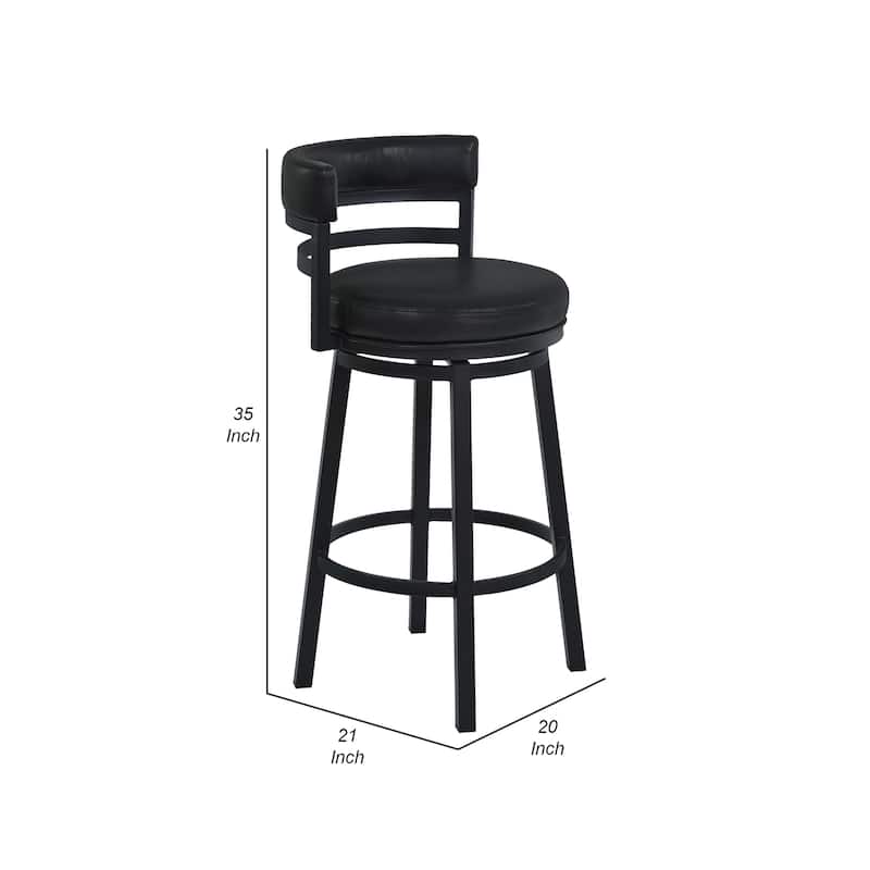 Eva 26 Inch Swivel Counter Stool Chair, Vegan Leather, Curved Back, Black