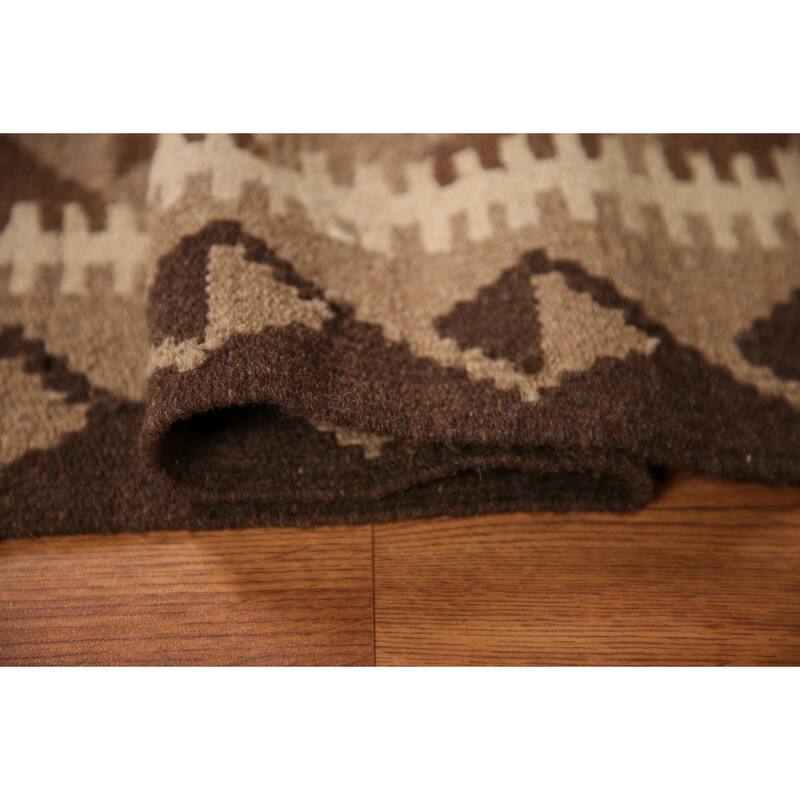 Brown Kilim Oriental Area Rug Hand-woven Wool Foyer Carpet - 3'5" x 5'0"