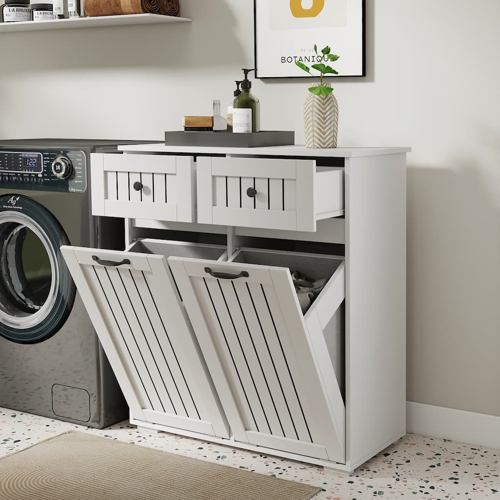 Laundry Cabinet, with 2 Removable laundry basket and 2 Drawers