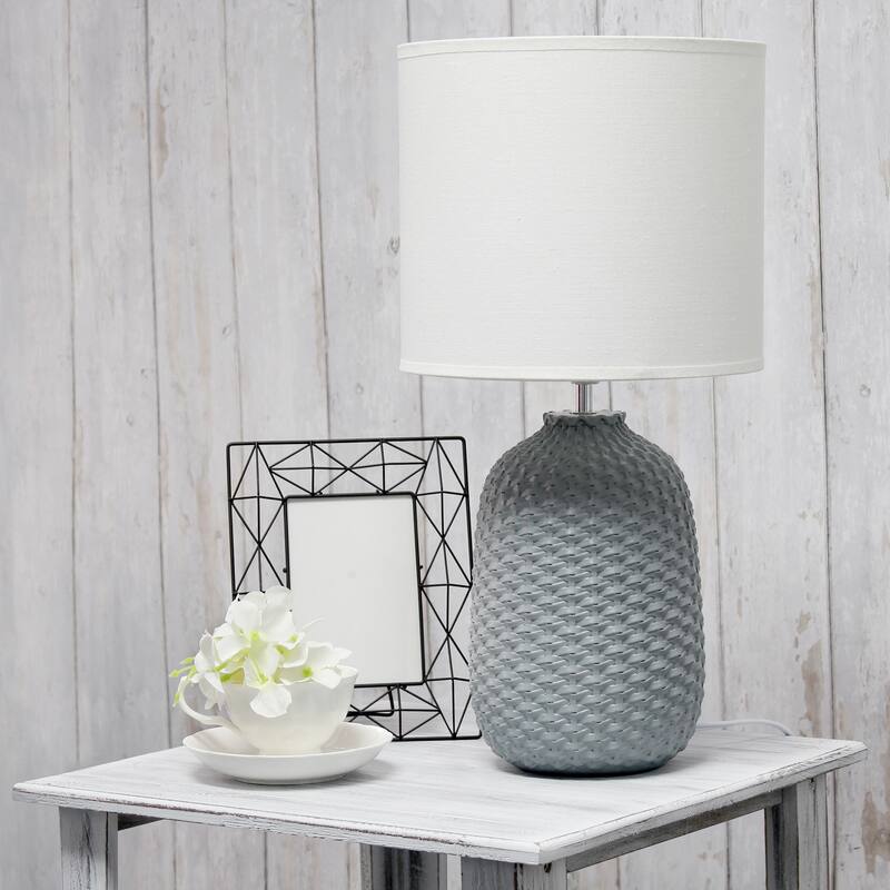 20.4" Purled Texture Lamp with White Fabric Shade