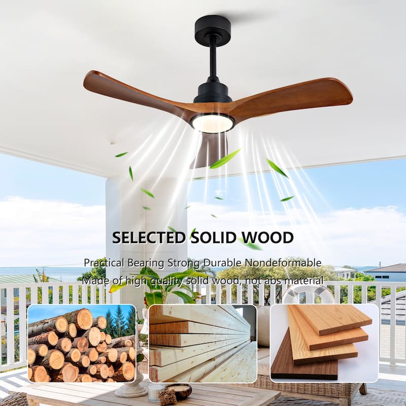 42" Wood Ceiling Fan w/ 3 Solid Wood Blades Remote Control Reversible DC Motor