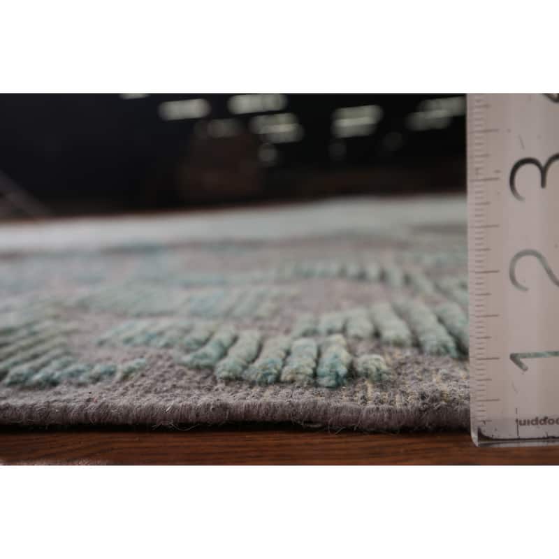 Grey Blue Moroccan Abstract Area Rug Hand-Knotted Wool Carpet - 9'0"x 12'7"