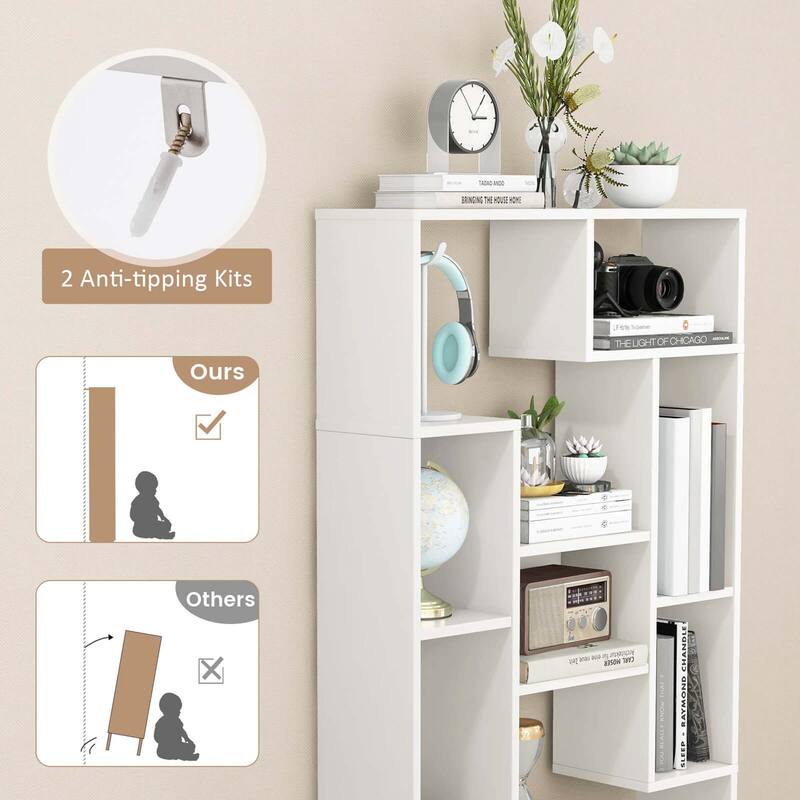 Costway 2 PCS 47" Tall Bookshelf Modern Geometric Bookcase with Open - See Details