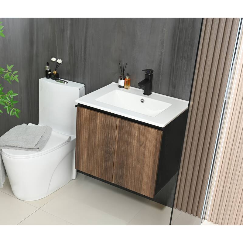 GDFStudio - Adrian Floating Bathroom Vanity with Ceramic Sink and Integrated Towel Rack Storage Cabinet