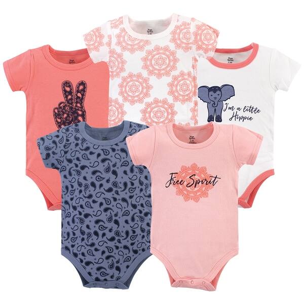 slide 1 of 1, Yoga Sprout Baby Girl Cotton Bodysuits 5pk, Free Spirit 0-3 Months - Free Spirit
