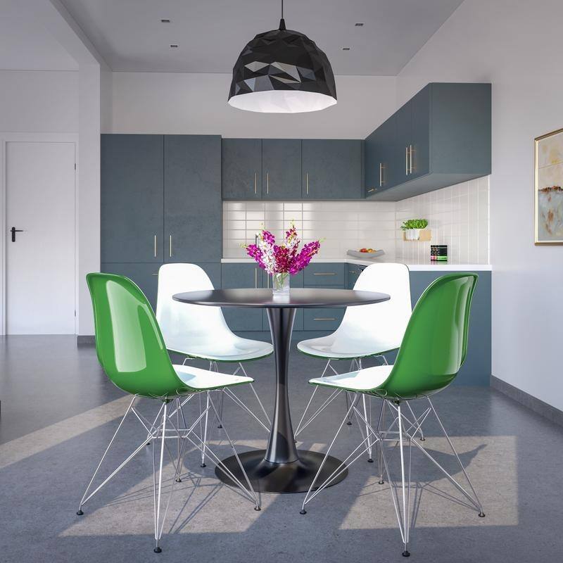 Cresco Ergonomic Modern Shell Seat Dining Chair with Chrome Eiffel Base and Curved Back Accent Side Chair (Set of 4)