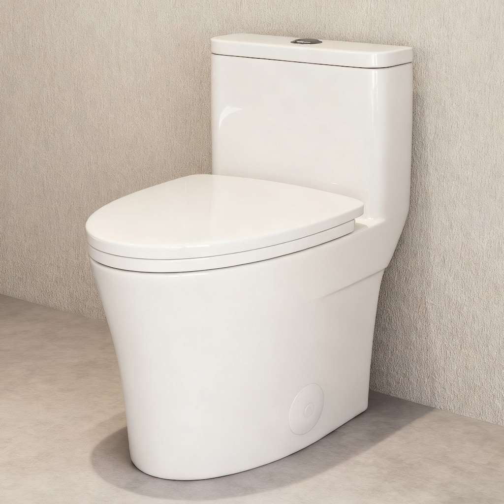 HOROW One Piece Dual Flush Elongated Toilet in White Skirted Design 12 Inch Rough In with Seat Included - N/A