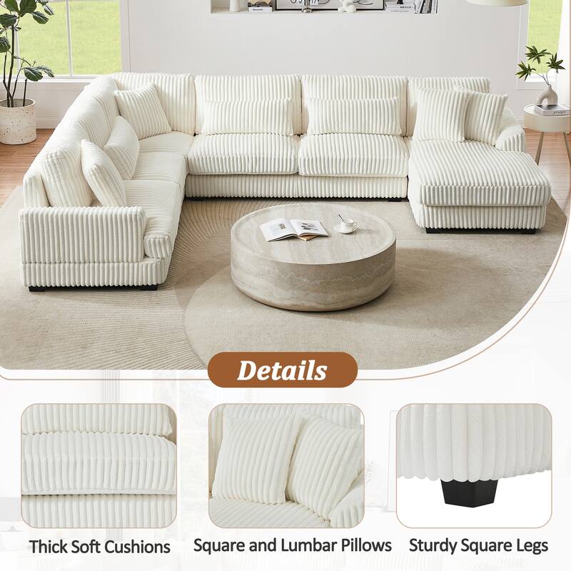 Oversized U-Shaped Sectional Sofa with Chaise, 4 Square and 3 Lumbar Pillows for Living Room