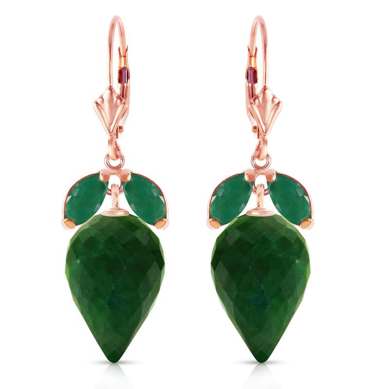 26.8 Carat 14K Solid Gold Gemstone Earrings Pointy Briolette Emerald