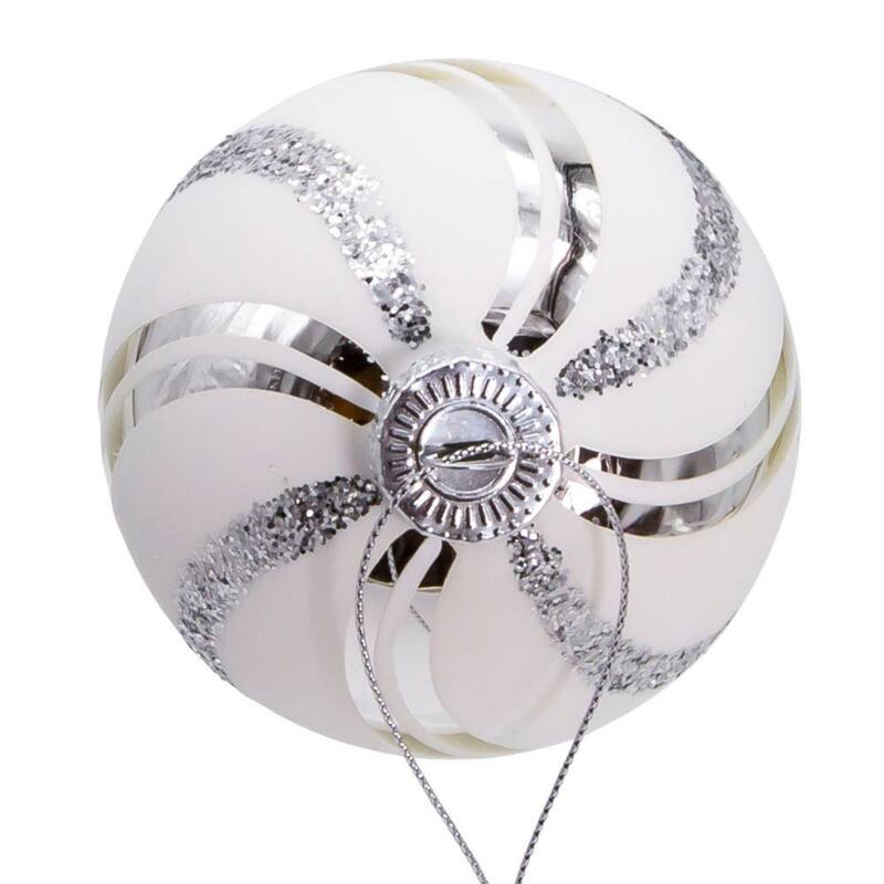 Glittered Swirl Christmas Ball Ornaments 3" 80mm White Silver 6ct