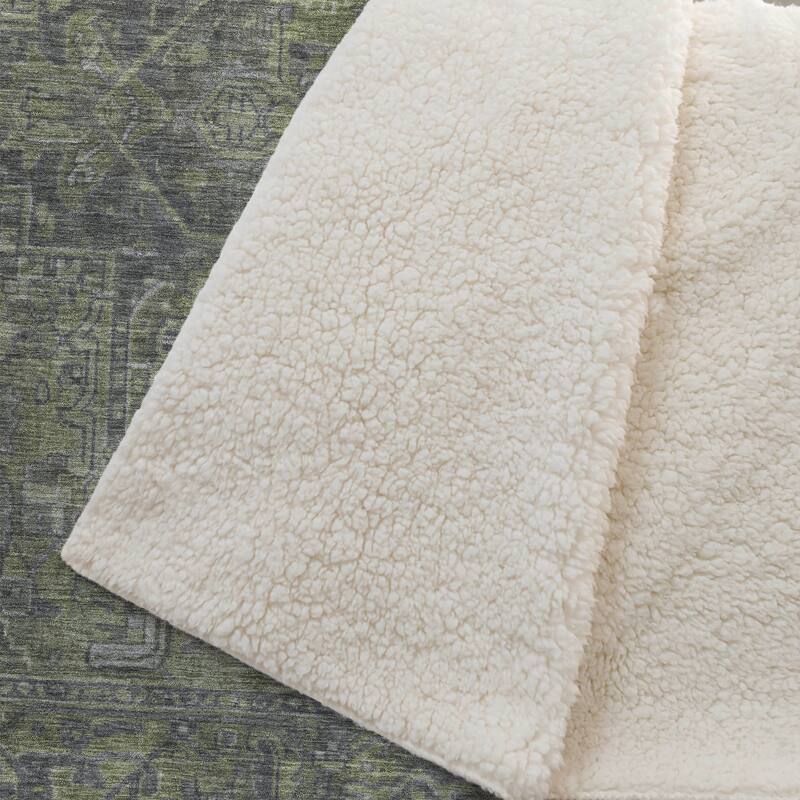 Premium Machine Washable Traditional Persian Sherpa Throw Blanket