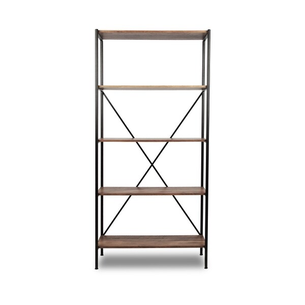 Delacora BS-BX3000BKWN Brunei Home Office 31-1/2" Wide 4 Shelf Particle Board Shelving with Steel Cross-Back