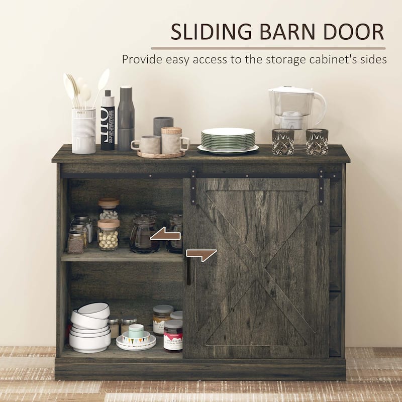 Farmhouse Sideboard Buffet Cabinet, Kitchen Cabinet Coffee Bar Cabinet with Sliding Barn Door and 3 Storage Drawers