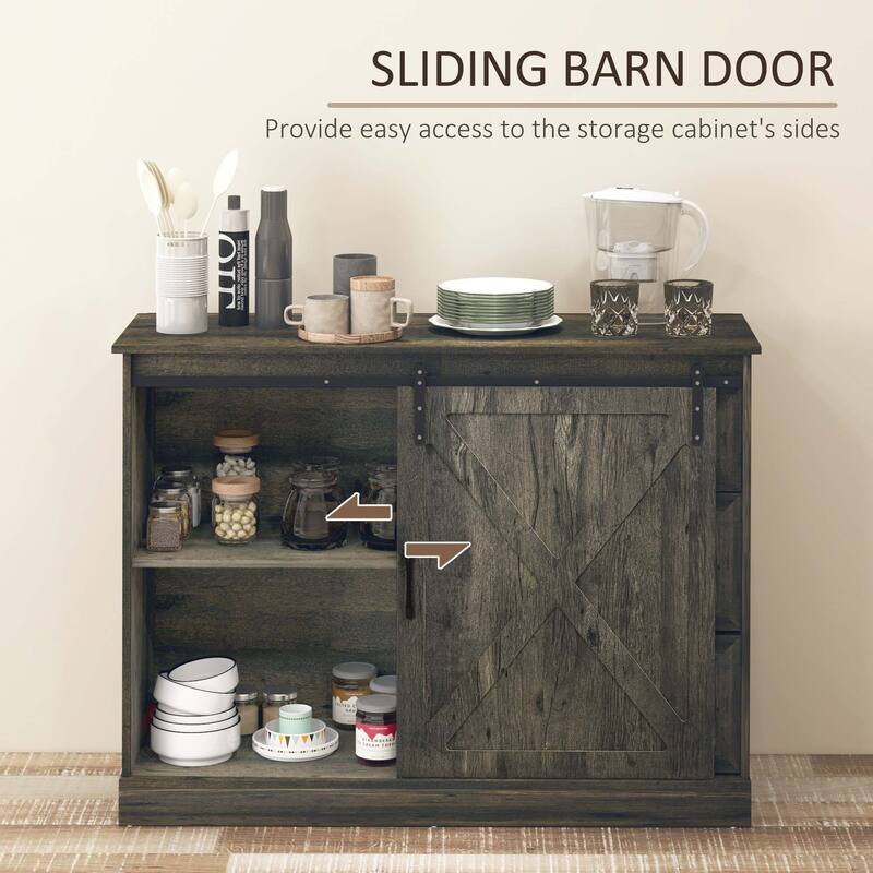 Sideboard Buffet Cabinet, Kitchen Cabinet Coffee Bar Cabinet with Sliding Barn Door and 3 Storage Drawers