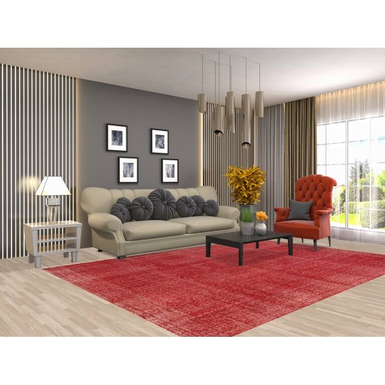 Anatolian Turkish Rug Hand-Knotted Distressed Over-Dyed Wool Carpet - 7'0" x 10'1"