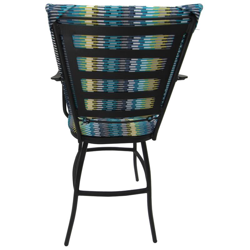 Outdoor Patio Bar Pub Set - 30" Stools Padded Back - Black Frame - 36" Table