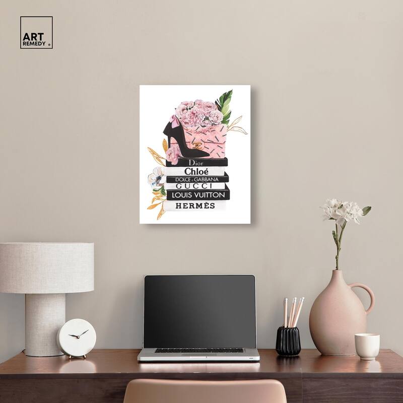 Floral Books Stack Canvas by Art Remedy, Gallery Wrapped